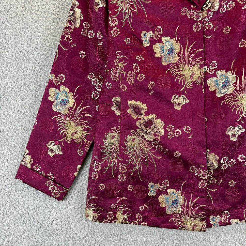 Chicos Jacket Small Embroidered Asian Floral Emboss Lightweight Blazer Sz 0 VTG - Picture 3 of 13